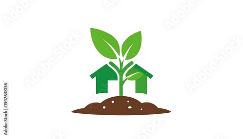 A logo displays a green plant growing from a patch of soil, with house-shaped leaves sprouting upwards