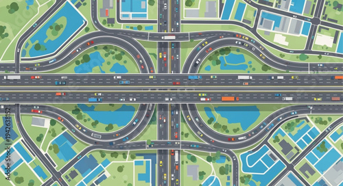Aerial View of a Complex Highway Interchange with Multiple Lanes.