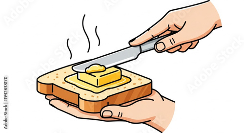 Butter Being Spread on Toast.