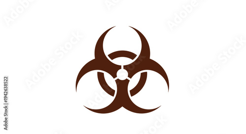 Dark brown biohazard symbol on a white background serves as a warning sign for biological hazards and toxic materials.