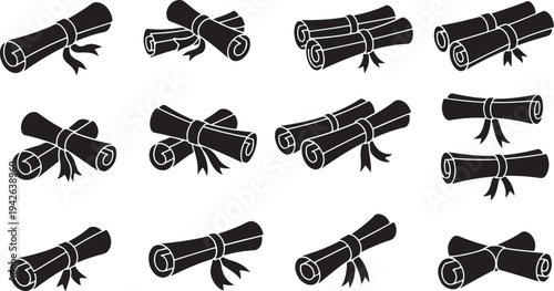 bundles of rolled up items tied with ribbons