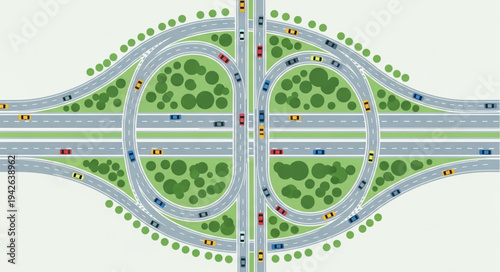 Aerial View of a Cloverleaf Interchange with Traffic.