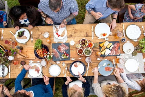 Outdoor family dining gathering feast