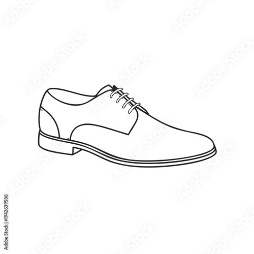 Minimalist black and white vector line art illustration depicting a classic men's leather dress shoe ready for formal wear or business occasion.