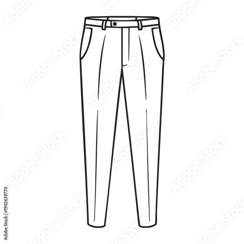 A detailed vector illustration showcasing a classic pair of men's dress pants, presented as a clean outline graphic perfect for fashion design and apparel template needs.