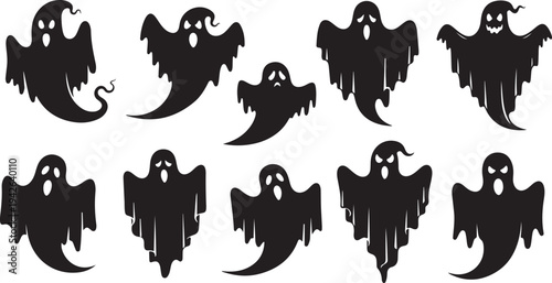 Collection of spooky ghost silhouettes for Halloween designs