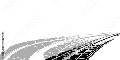 Tire track. Car, bike, motorcycle tyre mark with grunge effect isolated on white background. Wheel footprint on the road. Top view of rubber protector mark