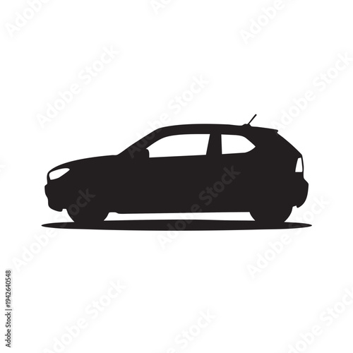 Black silhouette vector graphic illustration of a compact hatchback automobile viewed from the side against a plain white background