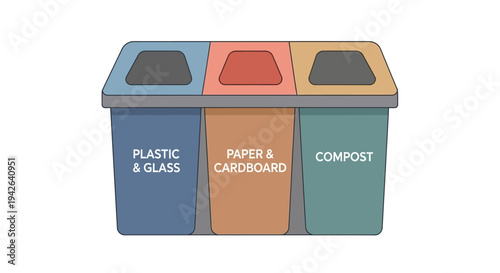 Recycling bin sorting plastic paper compost waste management flat vector