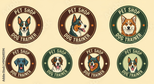 Collection of Dog Trainer Pet Shop Logos with Various Breeds.