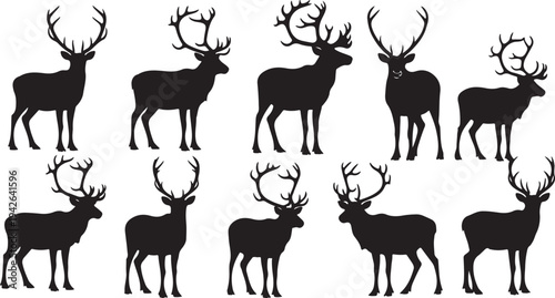 Collection of deer silhouettes in various poses and sizes