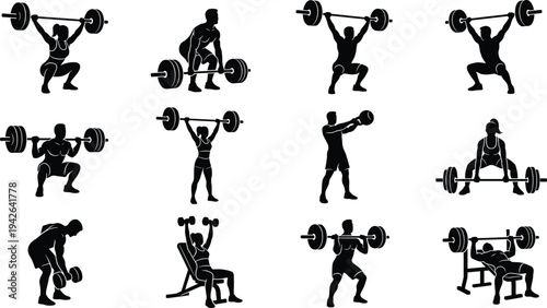 Professional Pilates and Core Fitness Icon Set Featuring Women Doing Abdominal Crunches Leg Raises Planks and Stability Exercises Silhouettes