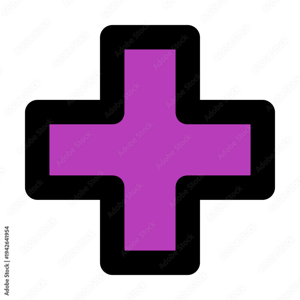 Obraz premium Modern purple medical cross icon with a bold black outline ideal for healthcare branding creative pharmacy apps and wellness industry advertising.