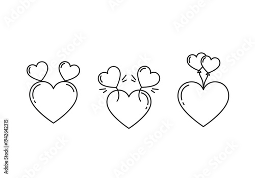  Growing heart icon set, thin line style for expanding love, nurture, and community support concepts