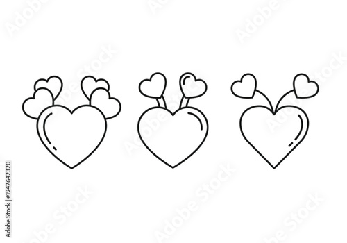  Growing heart icon set, thin line style for expanding love, nurture, and community support concepts