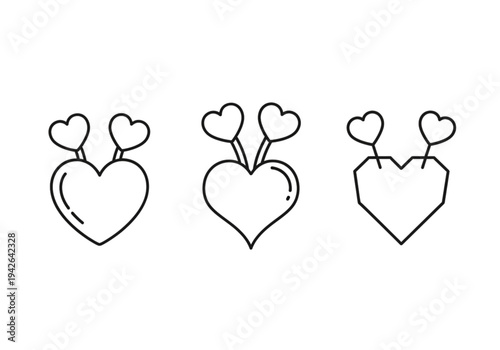  Growing heart icon set, thin line style for expanding love, nurture, and community support concepts