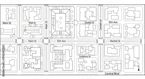 Detailed street map showcasing urban planning and infrastructure layout.