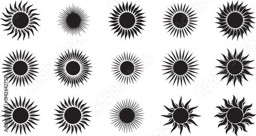 Collection of various black sunburst designs and patterns