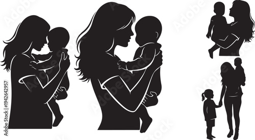 Silhouette of mother holding and playing with her child