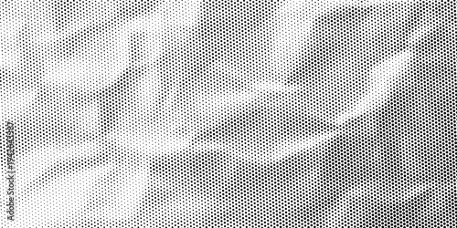 Crumpled paper halftone texture. Dotted rough wrinkled background. Old creased paper sheet overlay. Comic pop art grain wallpaper. Aged damaged gritty page in cartoon style. Vector background