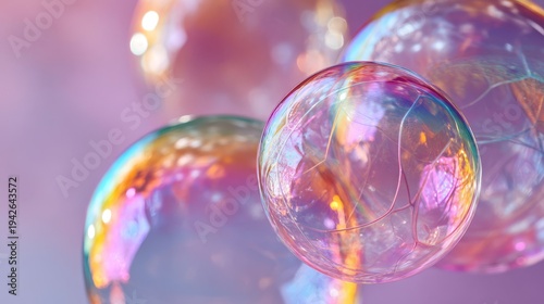 Iridescent Soap Bubbles Reflecting Rainbow Colors