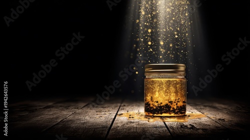 Jar of Manuka Honey with Propolis and Golden Particles