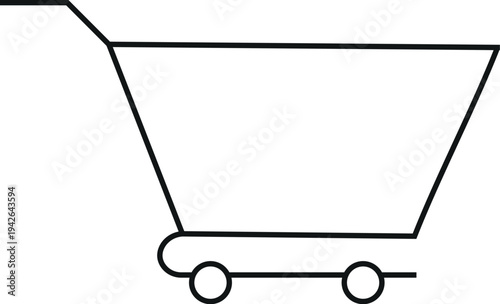 A minimalist line drawing of a shopping cart on a plain white background. The cart features a