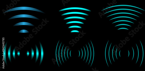 Wireless Network Signal Circles with Motion Ripple Effect Futuristic Sound Wave Rings – Wireless Signal Ripple Circles on Black Background