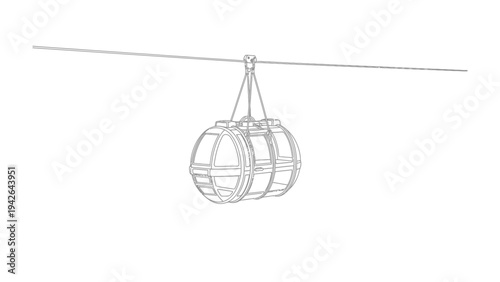 Cable Car Sketch: An intricate sketch illustrates a cable car, suspended mid-air by a robust cable, depicting a mode of transport across a vast distance.