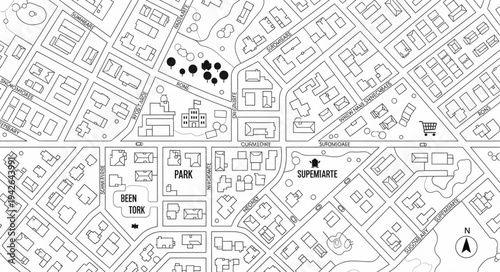 Detailed Street Map Depicting Urban Planning and Infrastructure Layout.