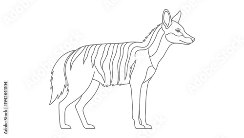 Striped Hyena Silhouette: A monochrome outline showcases a striped hyena, a unique carnivore with distinctive markings. It embodies the essence of the wild, standing tall in its natural habitat.