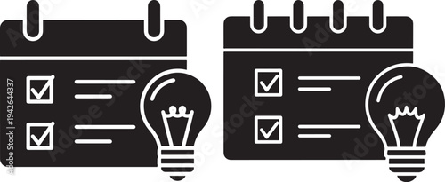 Calendar and Light Bulb Icons: Planning, Ideas, and Scheduling Concepts