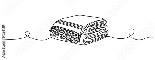 Folded blanket neatly placed on minimal flat surface setting. none editable strokes