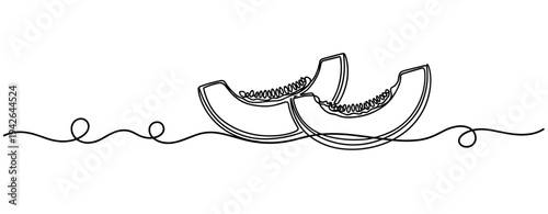 Melon slices arranged on decorative continuous minimal background. none editable strokes