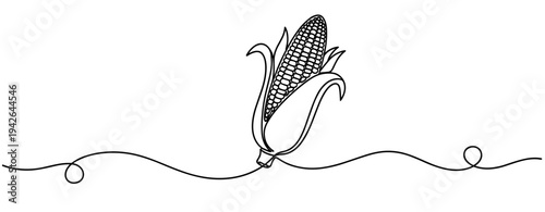 Ear of corn partially husked placed on flat white surface. none editable strokes