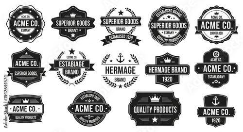 Collection of vintage style logo designs with various shapes and text.