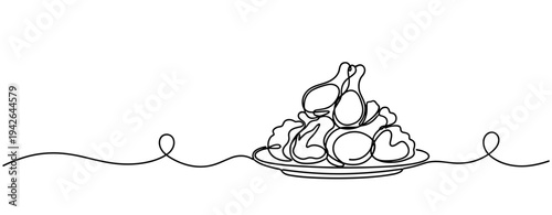Garlic bulbs arranged on plate in continuous line art. none editable strokes