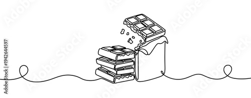 Chocolate bars melting with broken piece on white background. none editable strokes