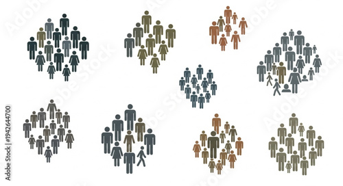 Diverse Groups of People Icons Representing Community and Society.