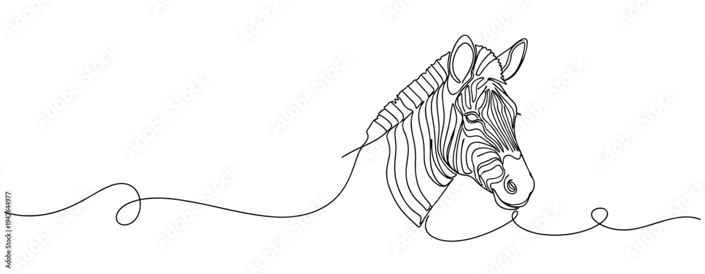 Fototapeta premium Zebra head drawn in continuous line profile on white background