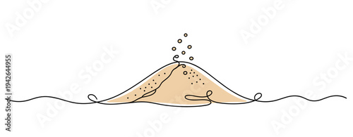 Sand mound releasing bubbles on continuous line horizon