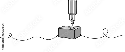 Power drill bit drilling into block on continuous line background
