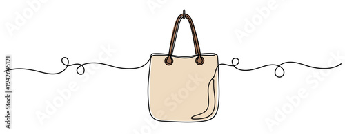 Canvas tote bag hanging from continuous decorative line background