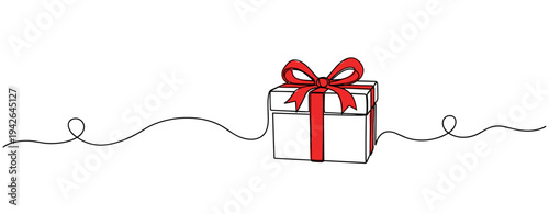Gift box wrapped with ribbon and bow on minimal background