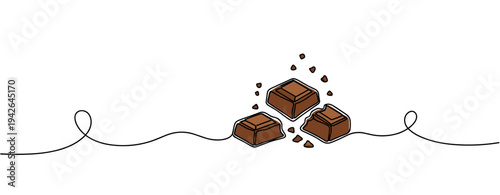 Chocolate pieces broken with crumbs on white surface