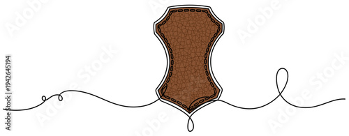 Leather label shield hanging on continuous line background