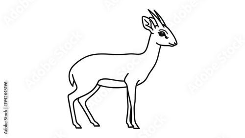 Dik-dik Silhouette: An elegant monochrome depiction of a Dik-dik, showcasing its graceful form and unique features.