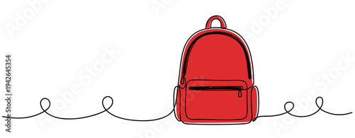 Red backpack standing centered on white background line