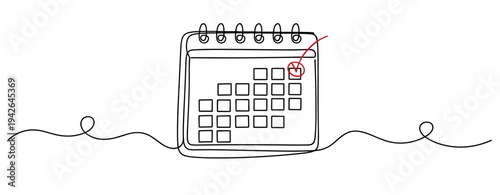 Calendar with circled date on continuous line drawing