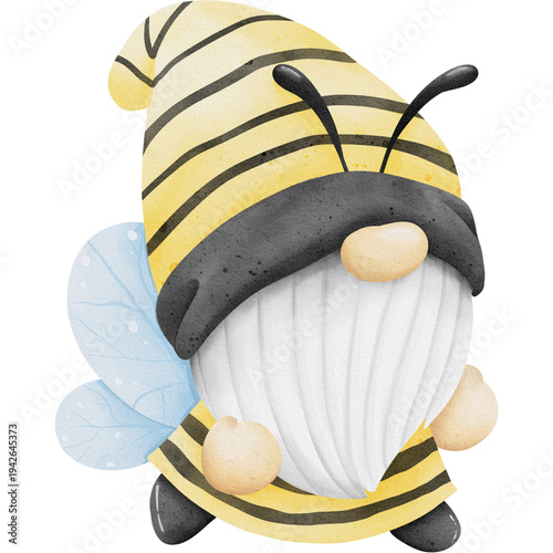 Konstfotografi Watercolor Bee Gnome Cute Character Facing Right Clipart.
